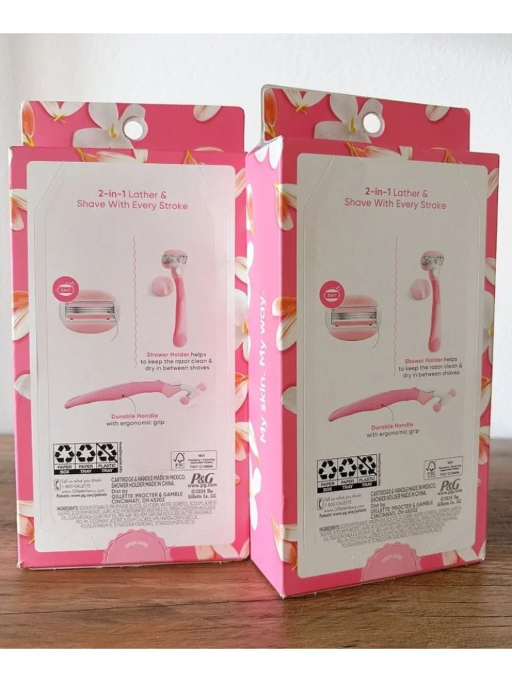 2x Gillette Venus Women's Razor White Tea ComfortGlide w/ Handle, Blade Refills